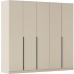 Dulap 226 cm lungime, 5 uși batante, culoare cașmir, mânere negru mat, compartimentare premium, 229 cm înălțime - imagine 2