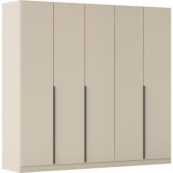 Dulap 226 cm lungime, 5 uși batante, culoare cașmir, mânere negru mat, compartimentare premium, 229 cm înălțime - imagine 2