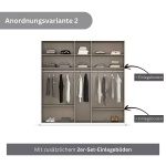 Dulap 226 cm lungime, 5 uși batante, culoare cașmir, mânere negru mat, compartimentare premium, 229 cm înălțime - imagine 3