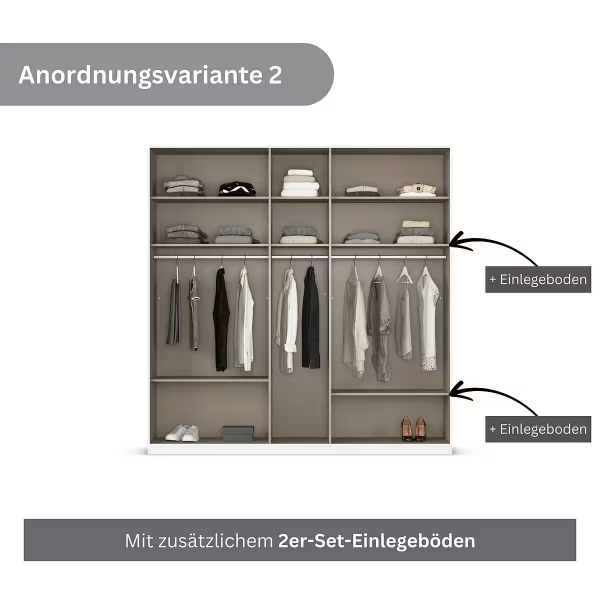 Dulap 226 cm lungime, 5 uși batante, culoare cașmir, mânere negru mat, compartimentare premium, 229 cm înălțime - imagine 3