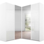 Dressing 181/181 cm, 4 uși glisante, fronturi sticlă, oglindă pe mijloc, culoare alb, compartimentare premium, 210 cm înălțime - imagine 2