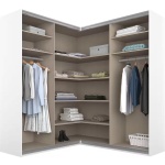 Dressing 181/181 cm, 4 uși glisante, fronturi sticlă, oglindă pe mijloc, culoare alb, compartimentare premium, 210 cm înălțime - imagine 3