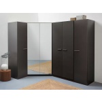 Dulap pe colț 164/253 cm, 6 uși batante, culoare gri antracit, compartimentare premium, 197 cm înălțime