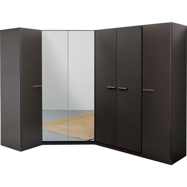 Dulap pe colț 164/253 cm, 6 uși batante, culoare gri antracit, compartimentare premium, 197 cm înălțime - imagine 2
