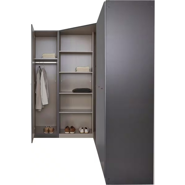 Dulap pe colț 164/253 cm, 6 uși batante, culoare gri antracit, compartimentare premium, 197 cm înălțime - imagine 3