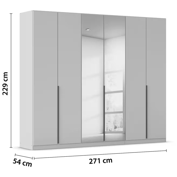 Dulap 271 cm lungime, 6 uși batante, oglindă pe mijloc, culoare cașmir, mânere negru mat, 229 cm înălțime - imagine 8