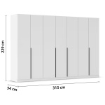 Dulap 315 cm lungime, 7 uși batante, culoare alb, mânere negru mat, compartimentare premium, 229 cm înălțime - imagine 7