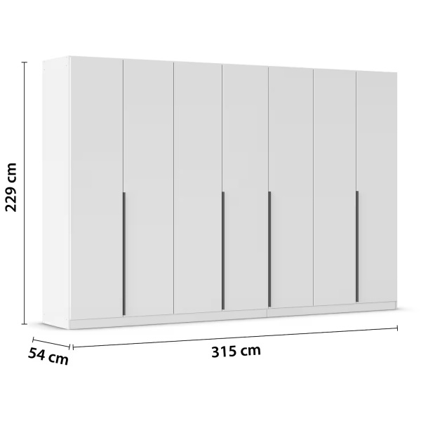 Dulap 315 cm lungime, 7 uși batante, culoare alb, mânere negru mat, compartimentare premium, 229 cm înălțime - imagine 7