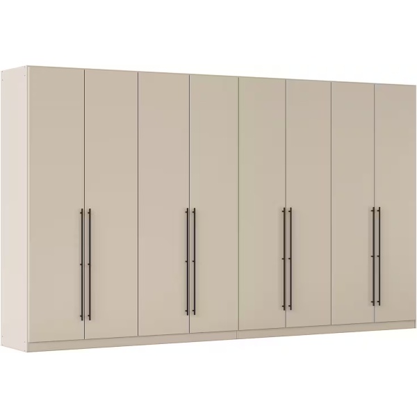 Dulap 360 cm lungime, 8 uși batante, culoare cașmir, mânere negru mat, 229 cm înălțime - imagine 2