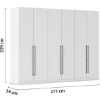 Dulap 271 cm lungime, 6 uși batante, culoare alb, mânere negru mat, 229 cm înălțime - imagine 5