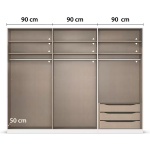 Dulap 271 cm lungime, 6 uși batante, culoare alb, mânere negru mat, 229 cm înălțime - imagine 6