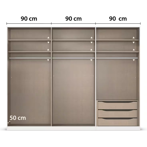Dulap 271 cm lungime, 6 uși batante, culoare alb, mânere negru mat, 229 cm înălțime - imagine 6
