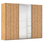 Dressing 271 cm lungime, 3 uși glisante, culoare stejar, material fronturi lemn masiv+MDF, oglindă pe mijloc, 223 cm înălțime - imagine 2