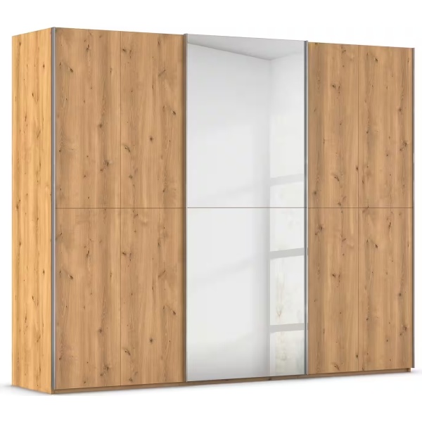 Dressing 271 cm lungime, 3 uși glisante, culoare stejar, material fronturi lemn masiv+MDF, oglindă pe mijloc, 223 cm înălțime - imagine 2