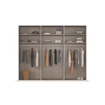 Dressing 271 cm lungime, 3 uși glisante, culoare stejar, material fronturi lemn masiv+MDF, oglindă pe mijloc, 223 cm înălțime - imagine 3