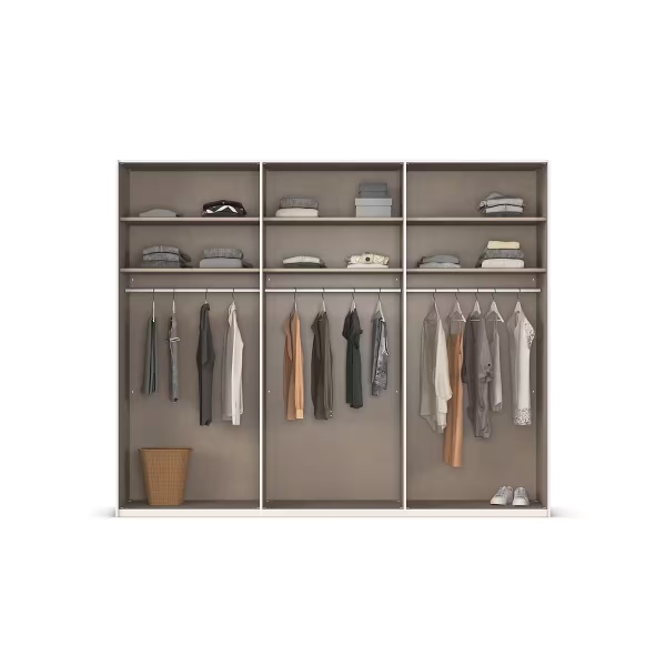 Dressing 271 cm lungime, 3 uși glisante, culoare stejar, material fronturi lemn masiv+MDF, oglindă pe mijloc, 223 cm înălțime - imagine 3