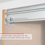 Dressing 271 cm lungime, 3 uși glisante, culoare stejar, material fronturi lemn masiv+MDF, oglindă pe mijloc, 223 cm înălțime - imagine 7
