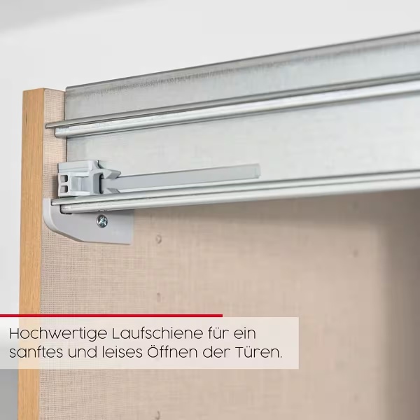 Dressing 271 cm lungime, 3 uși glisante, culoare stejar, material fronturi lemn masiv+MDF, oglindă pe mijloc, 223 cm înălțime - imagine 7