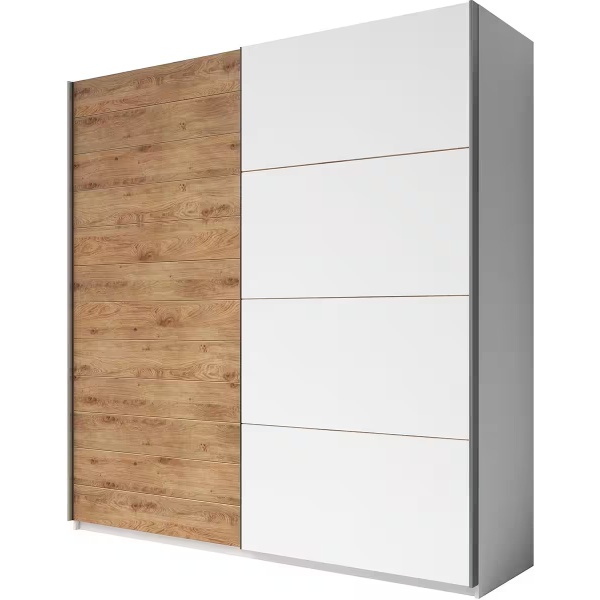 Dressing 220 cm lungime, 2 uși glisante, culoare sonoma-alb, 210 cm înălțime - imagine 2