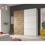 Dressing 220 cm lungime, 2 uși glisante, culoare sonoma-alb, 210 cm înălțime