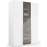Dulap 151 cm lungime, 3 uși glisante, culoare alb, cu ușa din sticlă, compartimentare premium, 235 cm înălțime - imagine 2