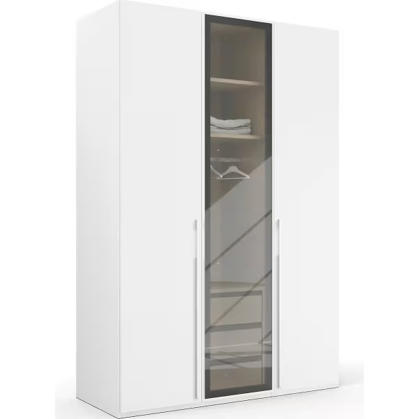 Dulap 151 cm lungime, 3 uși glisante, culoare alb, cu ușa din sticlă, compartimentare premium, 235 cm înălțime - imagine 2