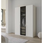 Dulap 151 cm lungime, 3 uși glisante, culoare alb, cu ușa din sticlă, compartimentare premium, 235 cm înălțime