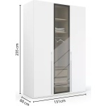 Dulap 151 cm lungime, 3 uși glisante, culoare alb, cu ușa din sticlă, compartimentare premium, 235 cm înălțime - imagine 9