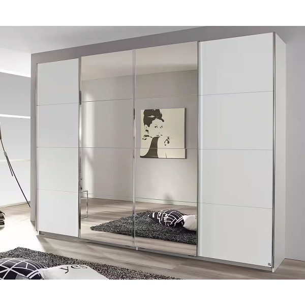 Dressing 360 cm lungime, sincrono, 4 uși glisante, culoare alb, oglindă pe mijloc, 231 cm înălțime - imagine 2