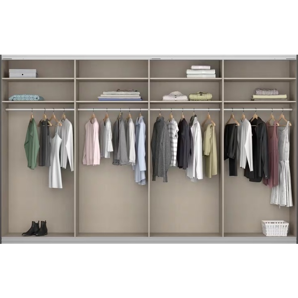Dressing 360 cm lungime, sincrono, 4 uși glisante, culoare alb, oglindă pe mijloc, 231 cm înălțime - imagine 3
