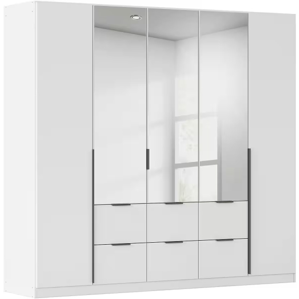 Dulap 226 cm lungime, 5 uși batante, 6 sertare, culoare alb, mânere negre mat, 229 cm înălțime - imagine 2