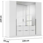 Dulap 226 cm lungime, 5 uși batante, 6 sertare, culoare alb, mânere negre mat, 229 cm înălțime - imagine 4