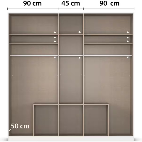 Dulap 226 cm lungime, 5 uși batante, 6 sertare, culoare alb, mânere negre mat, 229 cm înălțime - imagine 5