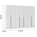 Dulap 315 cm lungime, 7 uși batante, culoare alb, mânere negre mat, 210 cm înălțime - imagine 8