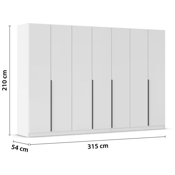 Dulap 315 cm lungime, 7 uși batante, culoare alb, mânere negre mat, 210 cm înălțime - imagine 8