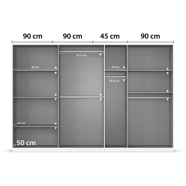 Dulap 315 cm lungime, 7 uși batante, culoare alb, mânere negre mat, 210 cm înălțime - imagine 9