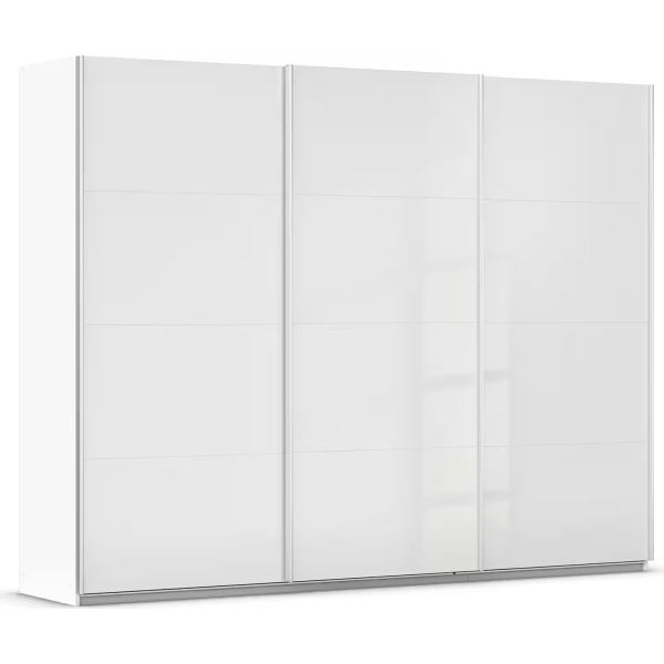 Dressing 271 cm lungime, 3 uși glisante, fronturi sticlă, culoare albă, 210 cm înălțime - imagine 2