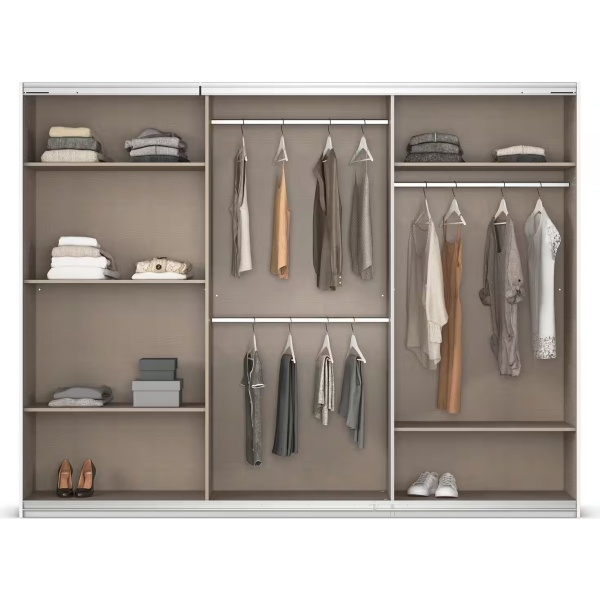 Dressing 271 cm lungime, 3 uși glisante, fronturi sticlă, culoare albă, 210 cm înălțime - imagine 3