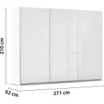 Dressing 271 cm lungime, 3 uși glisante, fronturi sticlă, culoare albă, 210 cm înălțime - imagine 7