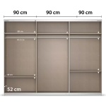 Dressing 271 cm lungime, 3 uși glisante, fronturi sticlă, culoare albă, 210 cm înălțime - imagine 8