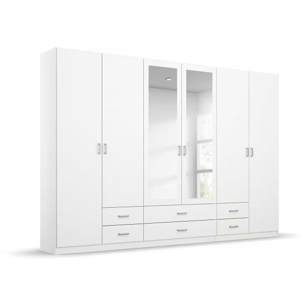 Dulap 271 cm lungime, 6 uși batante, 6 sertare, culoare alb, 210 cm înălțime - imagine 2