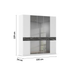 Dulap 226 cm lungime, 5 uși batante, culoare alb, oglindă fumurie, detalii tip marmură, 229 cm înălțime - imagine 3