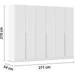 Dulap 271 cm lungime, 6 uși batante, culoare alb, mânere argintii, 210 cm înălțime - imagine 9