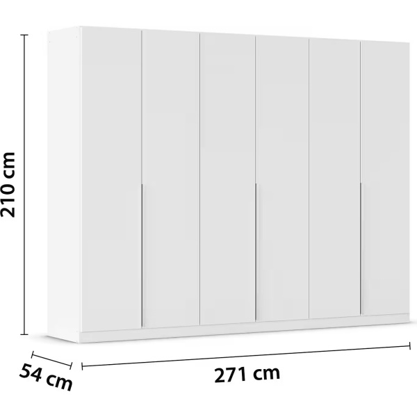 Dulap 271 cm lungime, 6 uși batante, culoare alb, mânere argintii, 210 cm înălțime - imagine 9