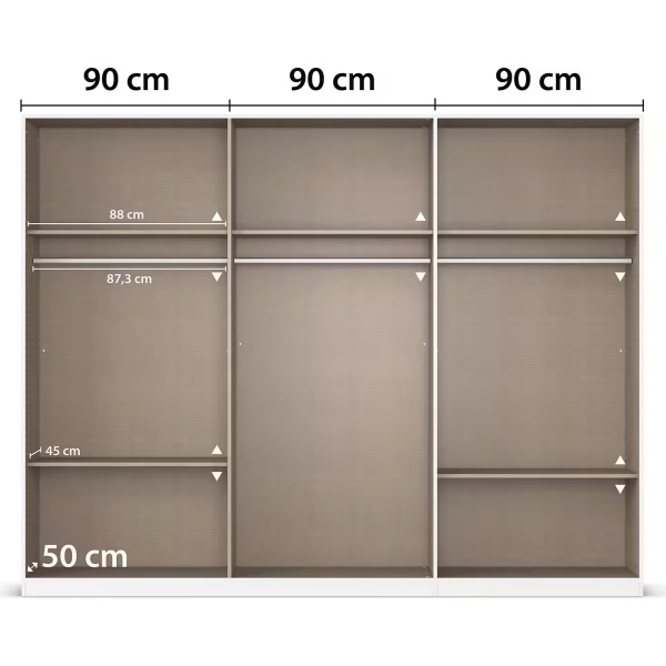 Dulap 271 cm lungime, 6 uși batante, culoare alb, mânere argintii, 210 cm înălțime - imagine 10