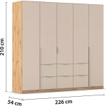 Dulap 226 cm lungime, 5 uși batante, 6 sertare, culoare cașmir-stejar, 210 cm înălțime - imagine 8