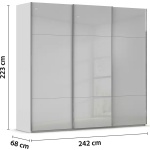 Dressing 242 cm lungime, 3 uși glisante, fronturi sticlă, culoare gri mătase, 223 cm înălțime - imagine 9