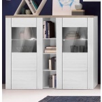 Comoda înaltă, 155 cm lățime, 2 uși cu sticlă, culoare gri-maro, 130 cm înălțime - imagine 2