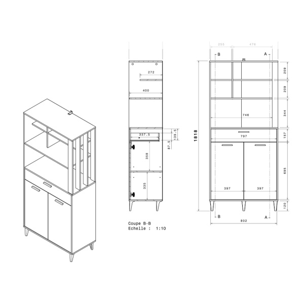 Bufet, 84 cm lățime, culoare stejar, 182cm înălțime - imagine 6