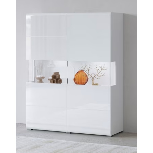 Comodă înaltă, 121,5 cm lățime, culoare alb lucios, 152,5 cm înălțime - imagine 2